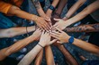 © Yuliia - Diverse group of hands joined together in unity circle showing teamwork, collaboration and support. Perfect for business, diversity and inclusion concepts in corporate presentations.