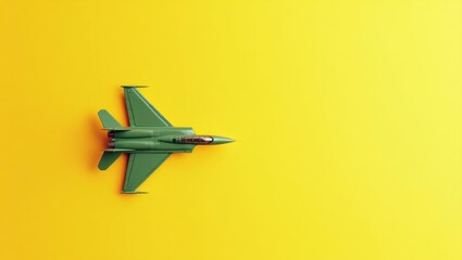 Aufkleber - Camo green fighter jet on right. Soft coral background. Copy space for text, 3D render AI Generated Designer Element