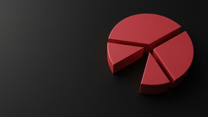 Poster - Rose red economic pie chart on right. Soft blue background. Copy space for text, 3D render AI Generated Designer Element