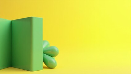 Poster - Emerald green open book on left. Soft pink background. Copy space for text, 3D render AI Generated Designer Element