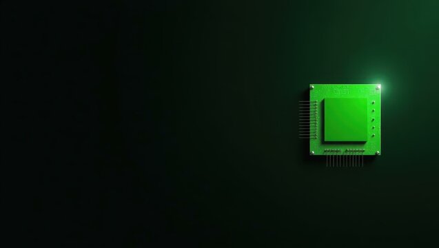 Green circuit board piece on left. Soft red background. Copy space for text, 3D render AI Generated Designer Element