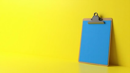 Poster - Royal blue tennis coach's clipboard on left. Soft white background. Copy space for text, 3D render AI Generated Designer Element
