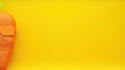 Poster - carrot orange superhero mask on right. soft yellow background. copy space for text, 3d render ai gen