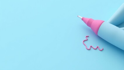 Poster - Fuchsia scriptwriting pen on right. Soft pink background. Copy space for text, 3D render AI Generated Designer Element