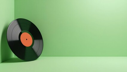 Leinwandbilder - Coral pink dumbbell on right. Soft green background. Copy space for text, 3D render AI Generated Designer Element