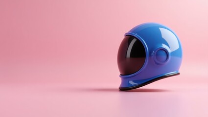 Poster - Midnight blue astronaut helmet on right. Soft orange background. Copy space for text, 3D render AI Generated Designer Element