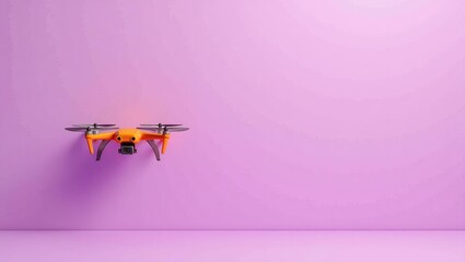 Aufkleber - Orange drone hovering on left. Soft white background. Copy space for text, 3D render AI Generated Designer Element