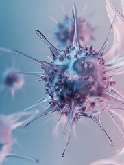 Fototapete - Graphical representation of a minimalistic virus design with vibrant colors and intricate details illustrating microscopic features. Generative AI
