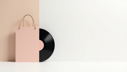 Leinwandbilder - Coral pink dumbbell on right. Soft green background. Copy space for text, 3D render AI Generated Designer Element