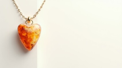 Poster - Amber saber tooth pendant on left. Soft green background. Copy space for text, 3D render AI Generated Designer Element