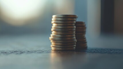 Poster - Stacks of golden coins symbolize increasing investment, savings, and financial growth, with a blurred background suggesting a focus on long term financial planning
