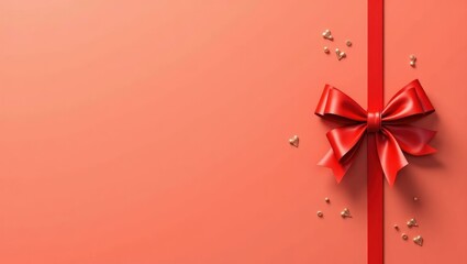 Poster - Ruby red gift bow on right. Soft black background. Copy space for text, 3D render AI Generated Designer Element