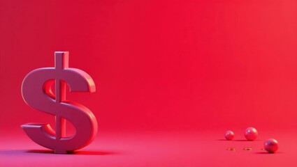 Poster - Rich neon pink currency symbol on right. Soft blue background. Copy space for text, 3D render AI Generated Designer Element