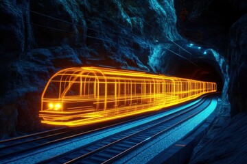 Poster - High-speed train traveling through a glowing tunnel in a futuristic setting