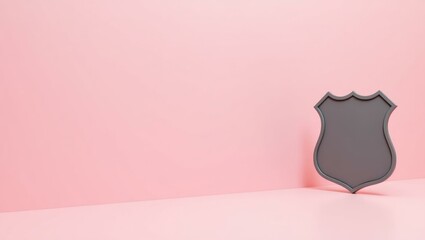 Poster - Pebble gray police badge on left. Soft green background. Copy space for text, 3D render AI Generated Designer Element