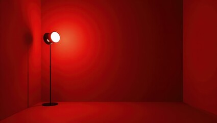 Poster - Marsala red interrogation room lamp on left. Soft black background. Copy space for text, 3D render AI Generated Designer Element