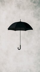 Poster - Black umbrella floating on a gray background, creating a surreal and minimalist composition with a focus on the concept of levitation and protection