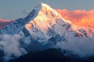 Aufkleber - Majestic mountain peaks illuminated by golden sunlight at dawn in a serene natural landscape. Generative AI