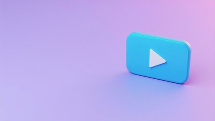 Poster - Aqua blue video play symbol on left. Soft blue background. Copy space for text, 3D render AI Generated Designer Element