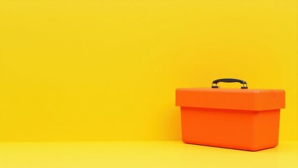 Poster - Neon orange toolbox on left. Soft green background. Copy space for text, 3D render AI Generated Designer Element