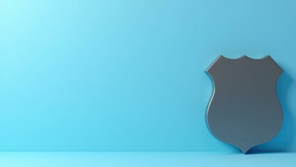 Poster - pebble gray police badge on left. soft green background. copy space for text, 3d render ai generated