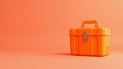Poster - Neon orange toolbox on left. Soft green background. Copy space for text, 3D render AI Generated Designer Element