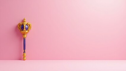 Poster - Royal purple and gold scepter on right. Soft white background. Copy space for text, 3D render AI Generated Designer Element