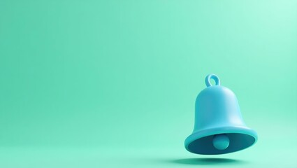 Poster - Azure blue liberty bell on right. Soft pink background. Copy space for text, 3D render AI Generated Designer Element