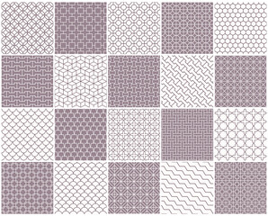 Poster - Collection of seamless ornamental vector patterns. Plum oriental delicate backgrounds. Geometric tile mosaic design. Grid texture - decorative outline prints