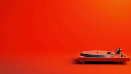 Leinwandbilder - Mandarin orange dj turntable on right. Soft white background. Copy space for text, 3D render AI Generated Designer Element