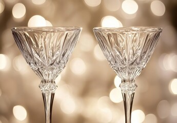 Sticker - Three champagne glasses, filled to the top, gleam against a backdrop of warm gold lights and glitter, making a perfect celebratory scene for a toast.