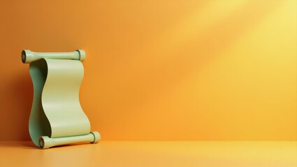 Poster - Sage green philosopher's scroll on left. Soft red background. Copy space for text, 3D render AI Generated Designer Element