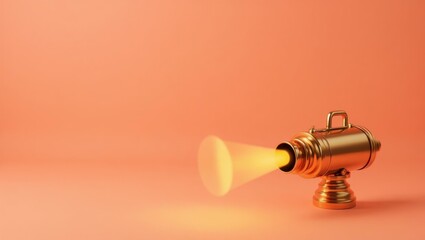 Poster - Rich gold film projector on left. Soft pink background. Copy space for text, 3D render AI Generated Designer Element