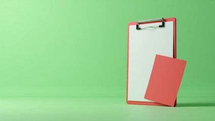 Leinwandbilder - Coral pink dumbbell on right. Soft green background. Copy space for text, 3D render AI Generated Designer Element