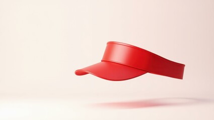 Poster - Strawberry red tennis visor on right. Soft orange background. Copy space for text, 3D render AI Generated Designer Element
