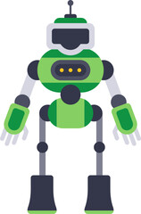 Poster - green and gray robot standing with antenna and lights on its chest, arms extended, in a white backgr