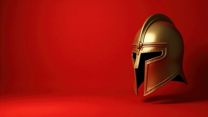 Poster - Antique bronze helmet on right. Soft green background. Copy space for text, 3D render AI Generated Designer Element