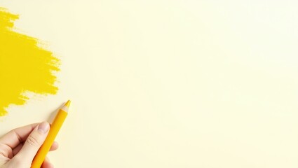Poster - Mango yellow chalk hand drawing on left. Soft white background. Copy space for text, 3D render AI Generated Designer Element