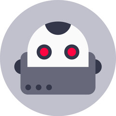 Poster - stylized robot head with glowing red eyes and gray body symbolizing artificial intelligence and adva