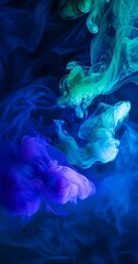 Poster - Green and blue smoke mixing, creating beautiful abstract shapes against a dark background, with vibrant colors and ethereal textures, ideal for backgrounds, wallpapers, and artistic projects