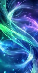 Poster - Colorful light trails and particles create a dynamic and vibrant abstract composition against a deep space background, blending shades of blue, green, and purple
