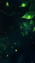 Poster - Green leaves are gently falling against a dark, ethereal backdrop, creating a magical bokeh effect that evokes a sense of wonder and tranquility