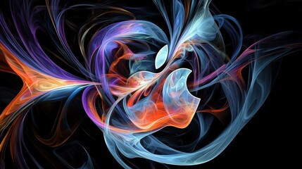 Poster - Colorful smoke swirling into a fruit shape against a black background creates a striking and vibrant abstract visual, evoking energy and imagination in a dynamic display of art