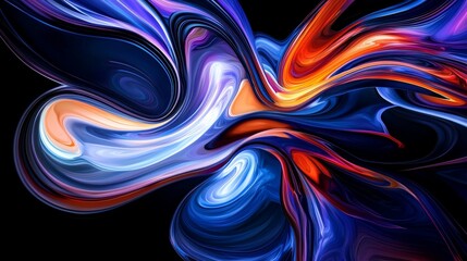 Poster - Colorful liquid ink is swirling and mixing together, creating a vibrant and dynamic abstract composition on a black background, perfect for various design applications