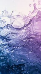 Poster - Clear water is splashing, creating bubbles and waves, against a vibrant pink and purple gradient background, capturing the dynamic movement and refreshing nature of water