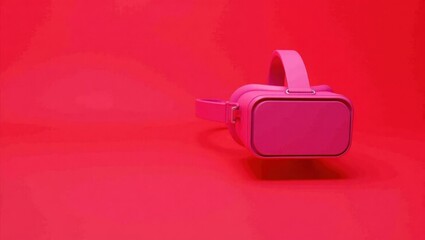 Poster - Neon pink vr headon left. Soft yellow background. Copy space for text, 3D render AI Generated Designer Element