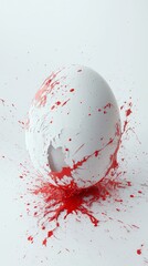 Poster - Red paint splattering on a white egg creating a vibrant and dynamic visual effect on a clean white background, ideal for creative projects related to art, design, and abstract concepts