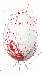 Poster - Red paint splattering on a white easter egg creating a vibrant and artistic mess against a clean white background, symbolizing a unique and messy celebration