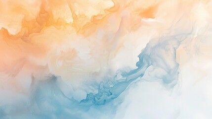 Poster - Fluid art texture creates mesmerizing swirls and gradients, resembling dreamy clouds or an ethereal landscape, blending warm orange and cool blue tones seamlessly