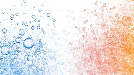 Poster - Colorful bubbles rising against a gradient background create an abstract and vibrant visual, showcasing a dynamic interplay of light and texture in shades of blue, red, and white